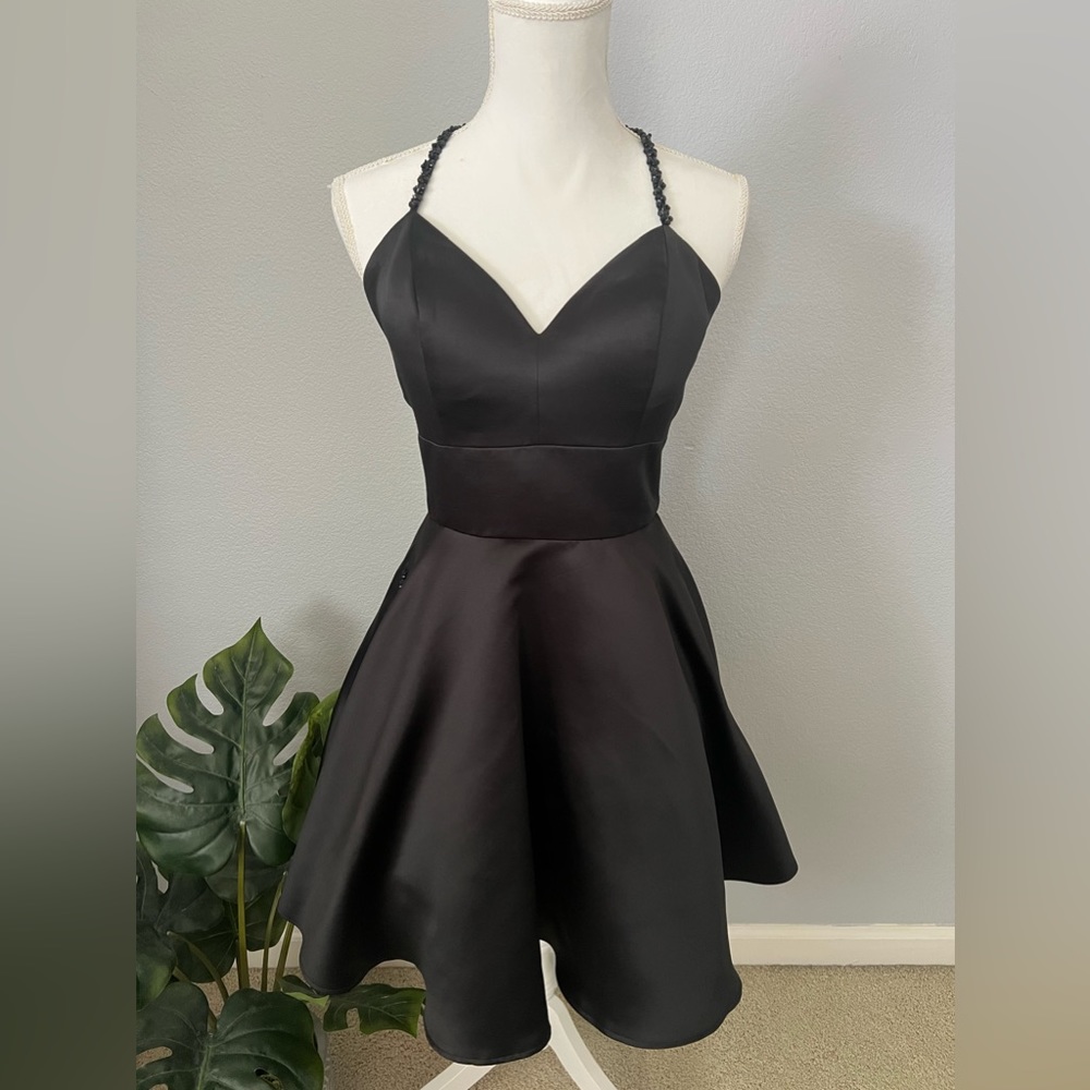 Black Beaded Cocktail Pageant Dress